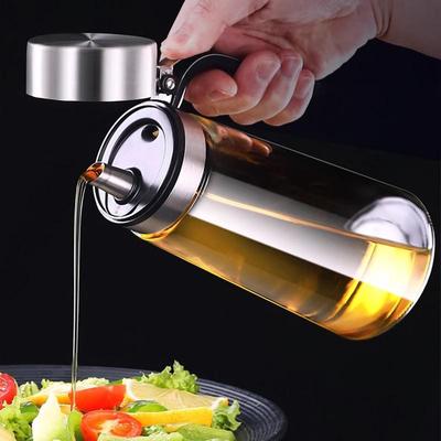 Leak-Proof 630ml Glass Oil Dispenser with 304 Stainless Steel Lid, Non-Drip Vinegar & Seasoning Bottle