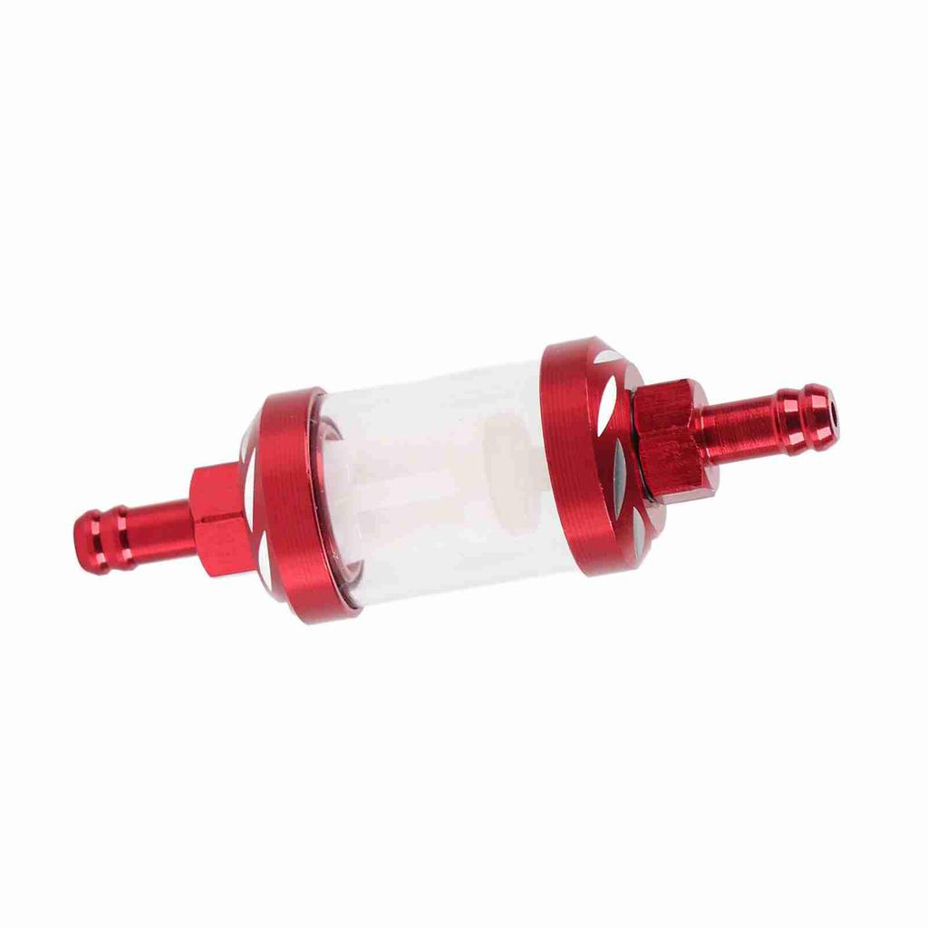 Metal Glass Inline Gas Oil Fuel Filter 8mm Thread Replacement for Motorcycle (Red)