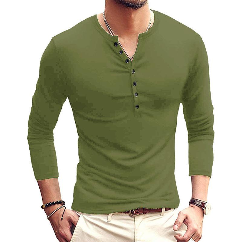 Camicia Henley a Maniche Lunghe da Uomo Tinta Unita