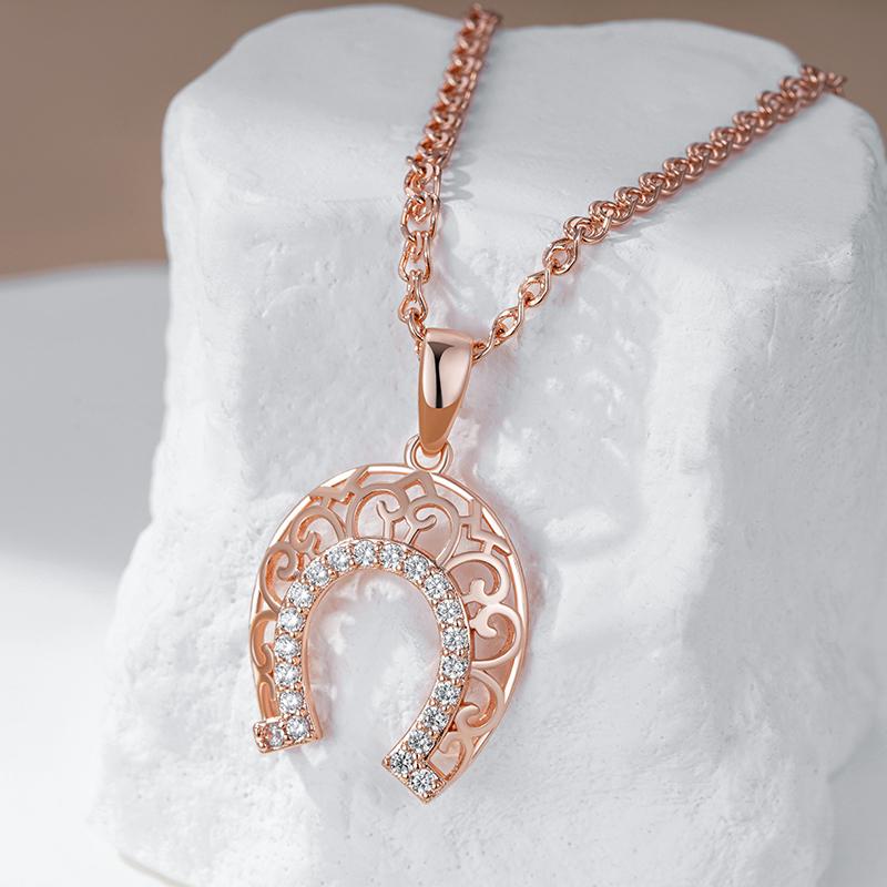 Kienl   Roségoldfarbene lange Anhängerkette für Damen Kristallblume Naturzirkon-Accessoires Täglicher Vintage-Schmuck