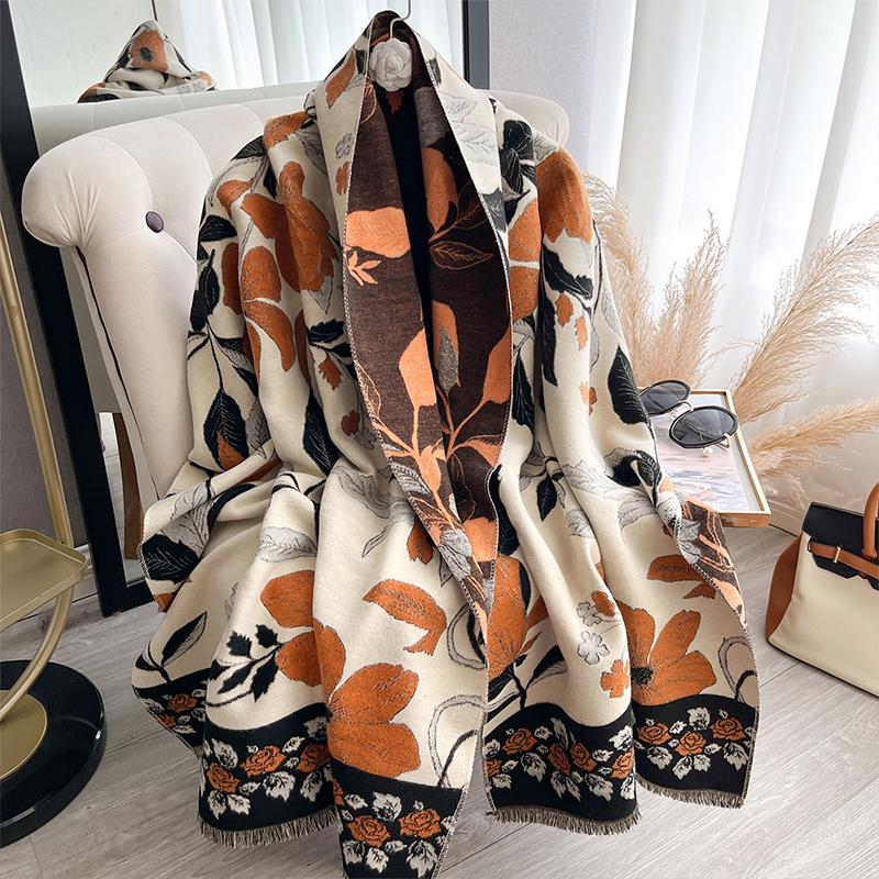 Women's Luxury Winter Thicken Two-Sided Paisley Jacquard Cashmere Wool Pashmina Scarf Wrap Shawl