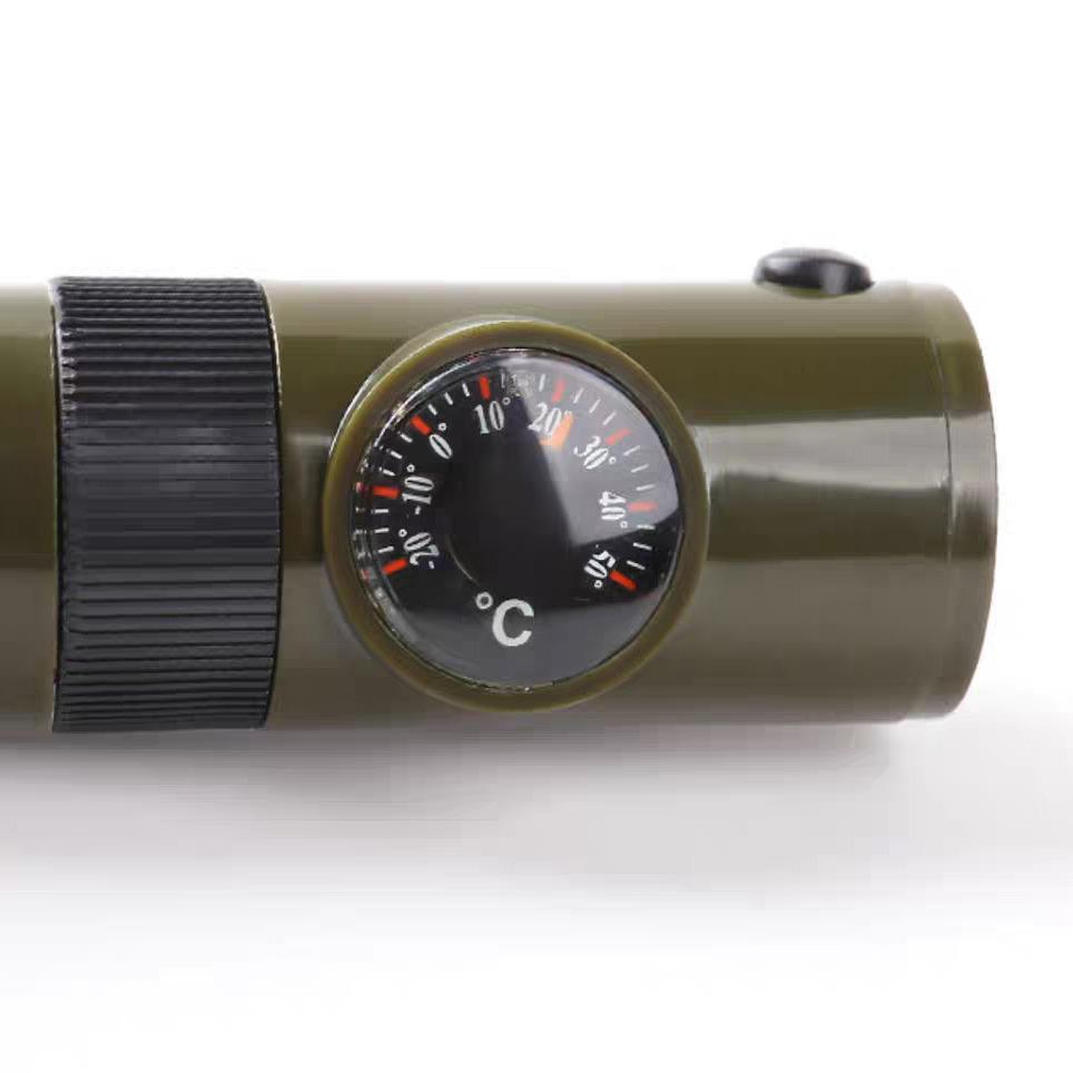 7-in-1 Überlebenspfeife: Multifunktionale LED-Pfeife mit Thermometer & Kompass zum Wandern