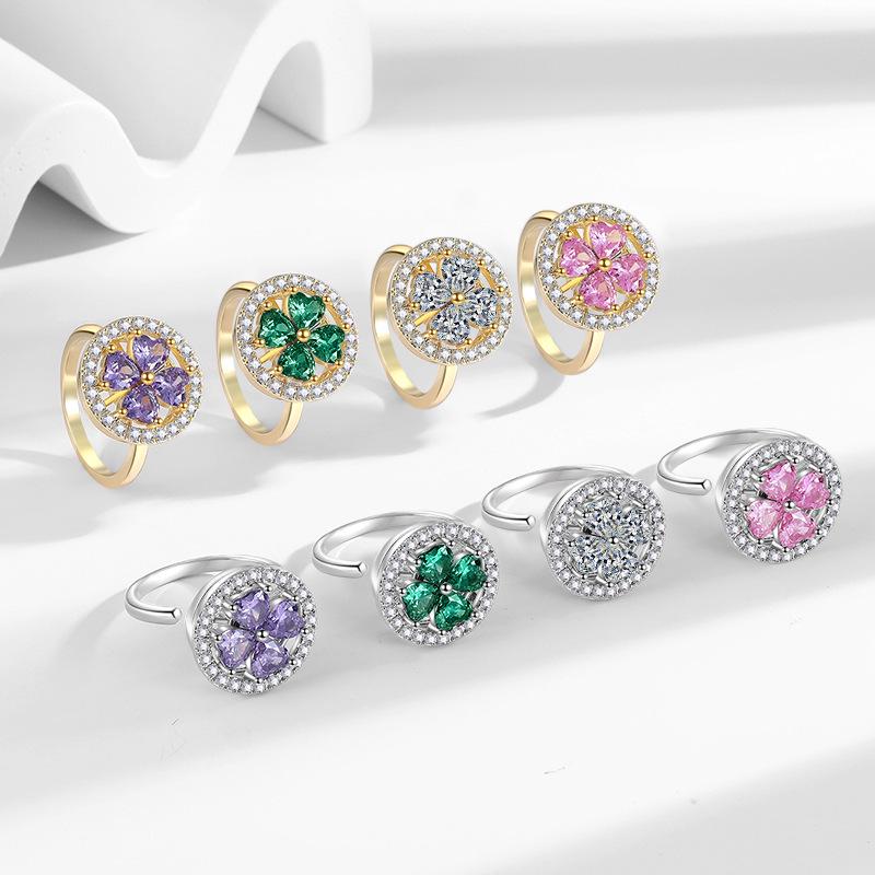 Adjustable Lucky Clover Rotating Ring for Anxiety Relief – Open Style Finger Ring