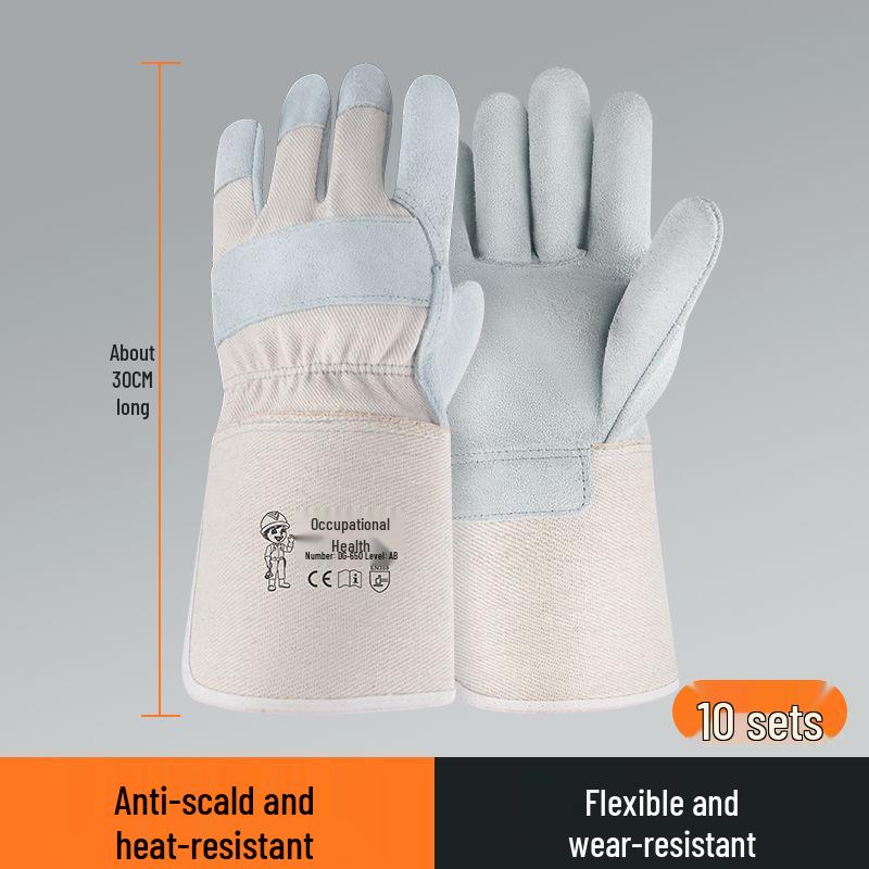 Heat-Resistant Cowhide Welding Gloves - Durable, Anti-Scald, and Soft for Labor Protection
