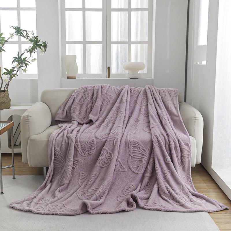 Pure Color Flannel Blanket With Butterfly Pattern For Office Nap And Air Conditioning Comfort