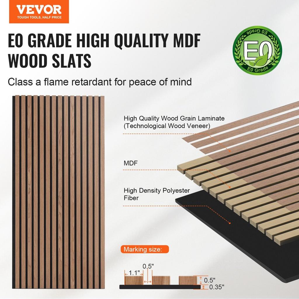 Wood Slat Acoustic Panels 23.6 X 47.2 Inch for Modern Wall Decor Walnut