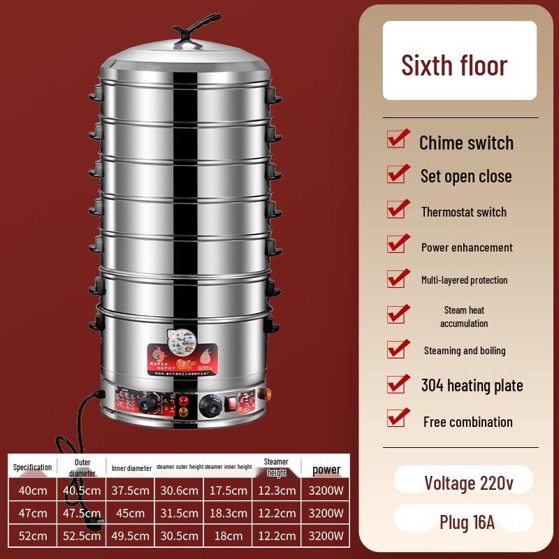 Multi-Layer Stainless Steel Electric Steamer for Household Use - Large Capacity with Steaming Rack for Buns