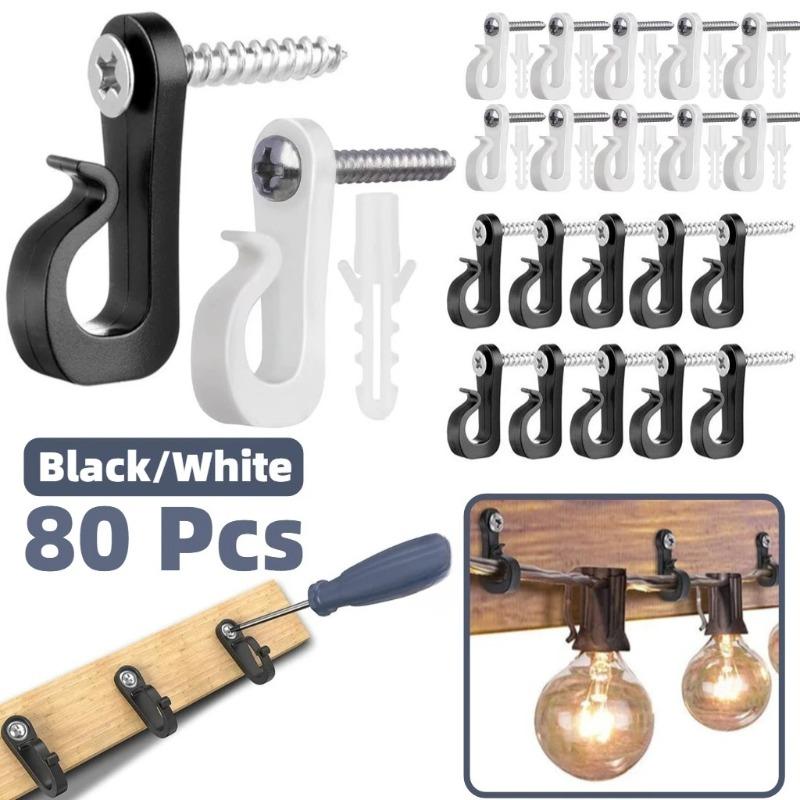 5/10/20/40/80 Pezzi Ganci a Vite Tipo Q per Luci a Stringa da Esterno Clip per Fili LED Parete del Patio Appendere per Decorazioni Festa di Capodanno