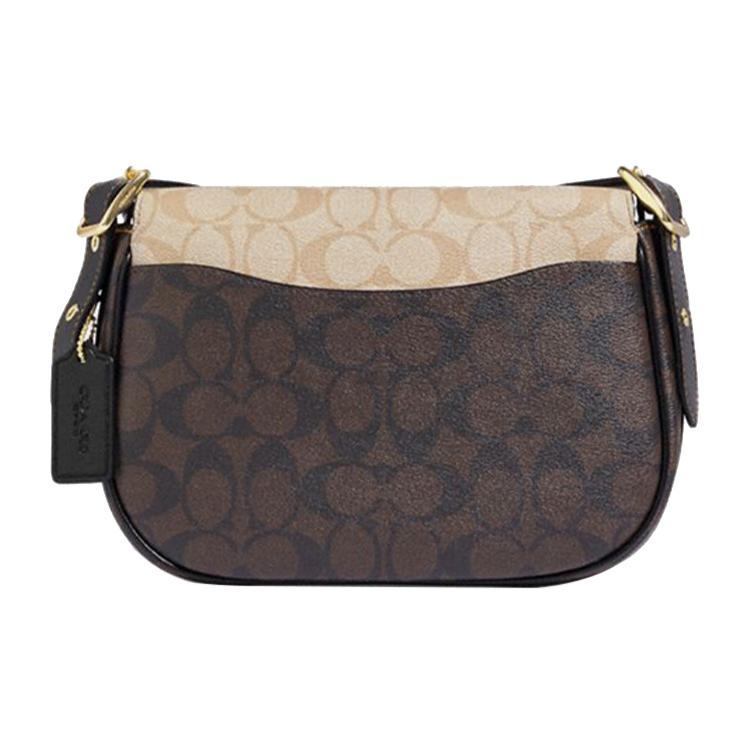 Ny COACH Macie Sadelveske i Kunstskinn, Skulderveske, Skulderveske Medium Størrelse Dame Lys Khaki & Brun CB898-IMUOH