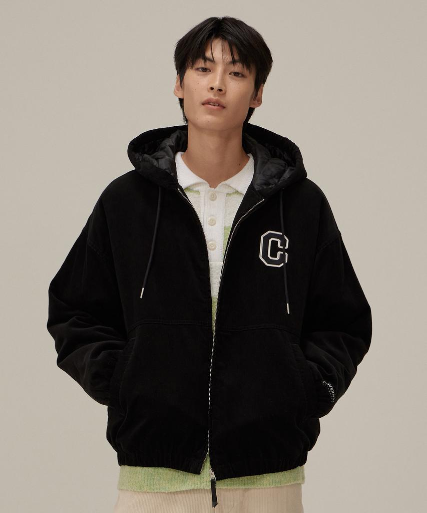 COVERNAT C Logo Corduroy Hoodie Jacket Black