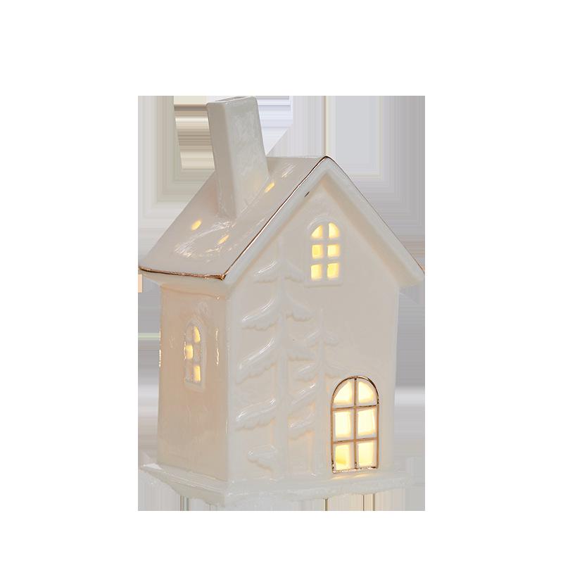 Christmas Ceramic Glowing Tree House Ornament - Desktop Scene Decoration Prop & Gift