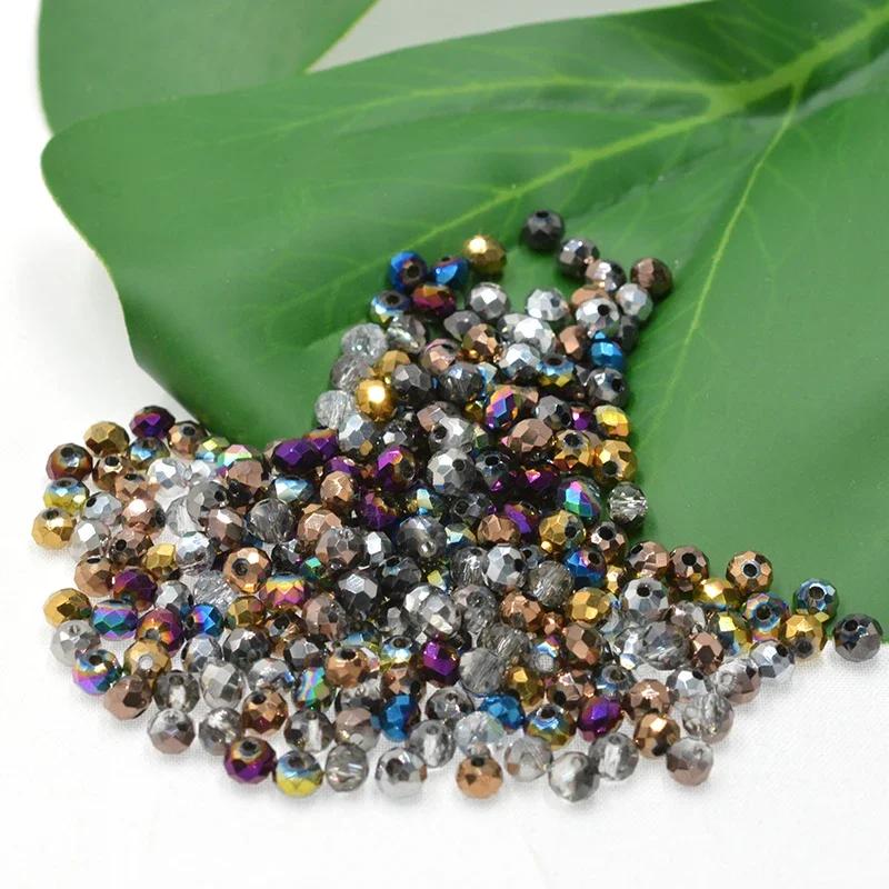 Dark Blue Multicolor 4/6mm 145pcs Rondelle Austria Faceted Crystal Glass Beads Loose Spacer Round Beads for DIY Jewelry Making