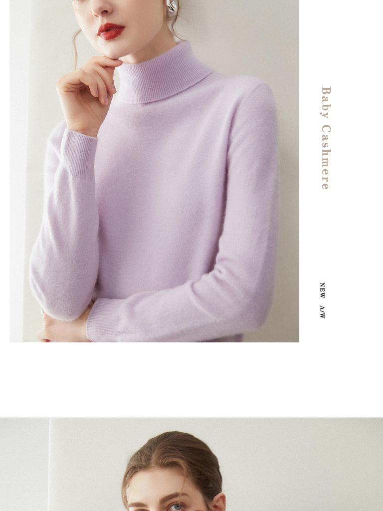 Women's Pure Cashmere Long Sleeve Lapel Pullover Sweater for Autumn/Winter