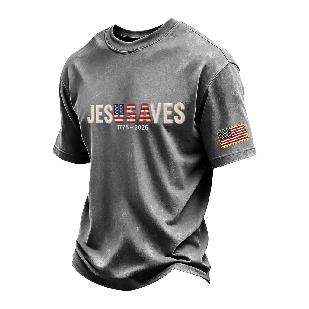 Men’s Crew Neck Short Sleeve T Shirt with USA Letter Print and American Flag Patch Cotton Casual Loose Fit Top for Everyday Wear