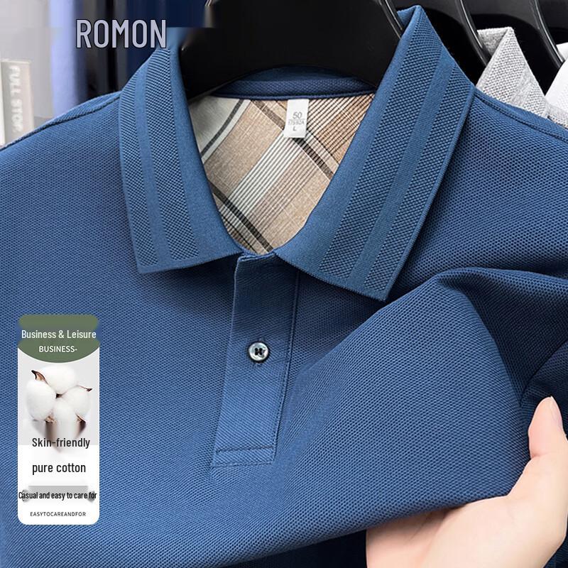 ROMON Men s 2026 Summer Solid Color Cotton Short-Sleeve Polo Shirt L