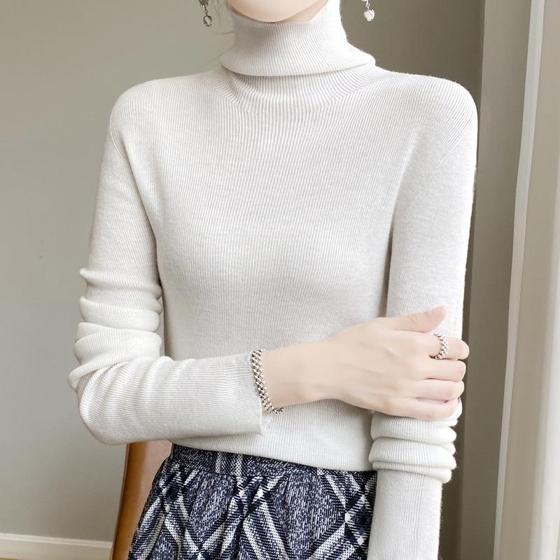 Pulover de damă de toamnă și iarnă Pulover cu guler stivuit pentru femei de culoare uni Parte de jos îngroșată Partea de sus de marime mare Tricotaj pentru damă interioare elastică