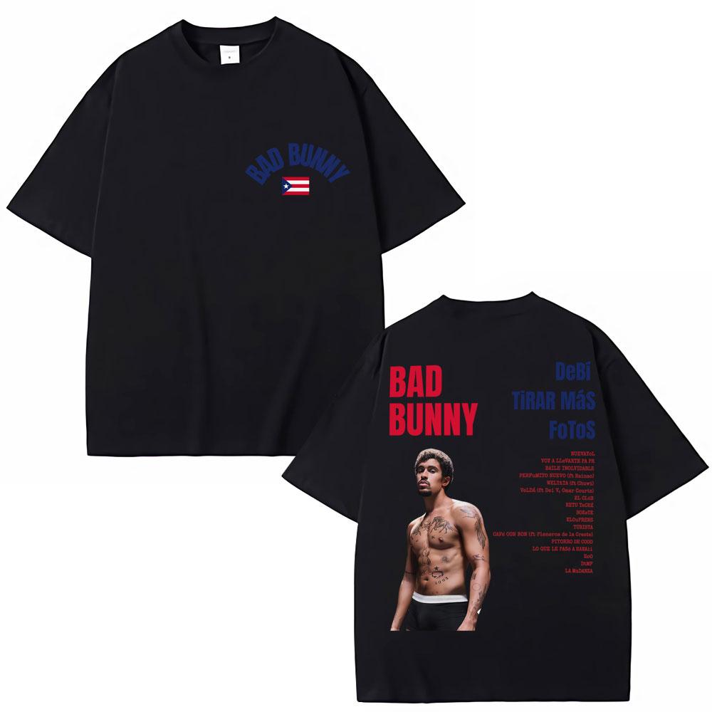 Rapper Bad Bunny Graphic Tshirts Debi Tirar Mas Fotos DTMF Fashion Vintage T Shirt Unisex Women Hip Hop Oversized Cotton Tshirt