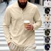American Retro Loose Casual Stand Collar Long Sleeve Henley Shirt For Men