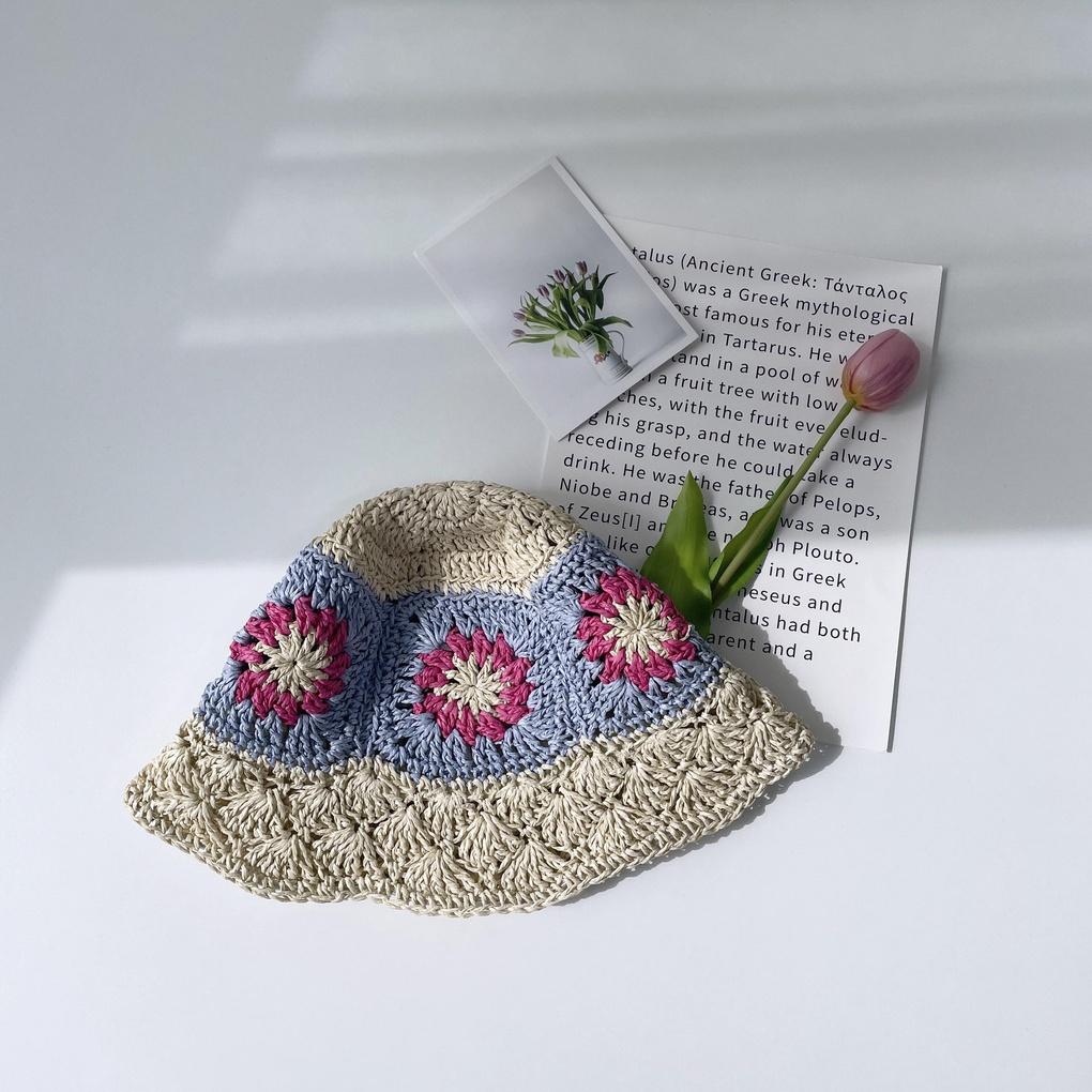 Men's and Women's Daily Bucket Hat Flower Knit Color Block Bucket Hat