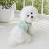 Lace Pet Dress Knitted Sleeveless Dog Dress, White Tutu Puppy Princess Cute Girl Ruffled with Faux Pearl Bow, Summer Female for Small Dogs Clothing