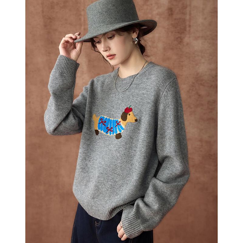 Women's 100% Merino Wool Dog Jacquard Sweater