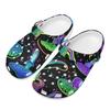 White EVA Clogs with Crystal Flower Print, Lightweight Slip On Garden Shoes, Breathable Beach Sandals, Indoor Outdoor Slippers for Men Women