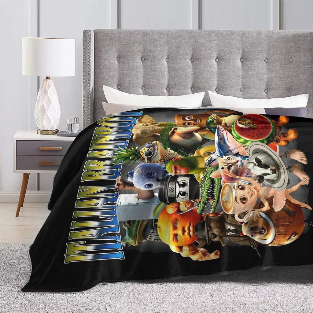 Brainrot Meme Multi Purpose Outdoor Blanket Italian Design Flannel Soft Warm For Camping Travel