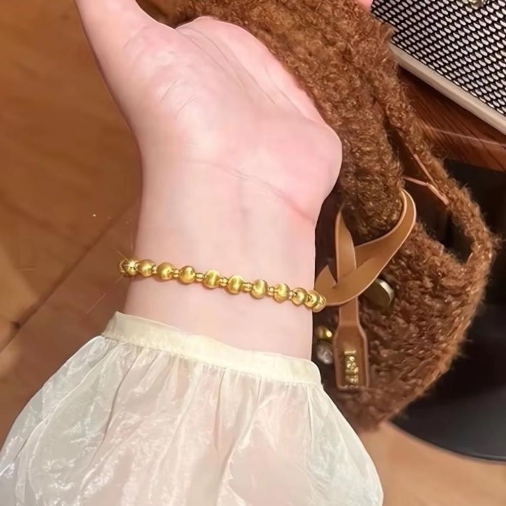 Lucky Women's Laser Brushed Bead Bracelet Intertwined Pattern Round Gold Hand Chain  Women's