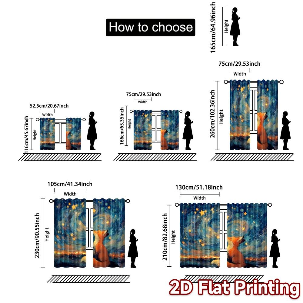 Modern Flat Printing Curtains Without Rod Starry Fox Versatile Fabric Room Decor Semi Sheer Set Of 2 Made Polyester
