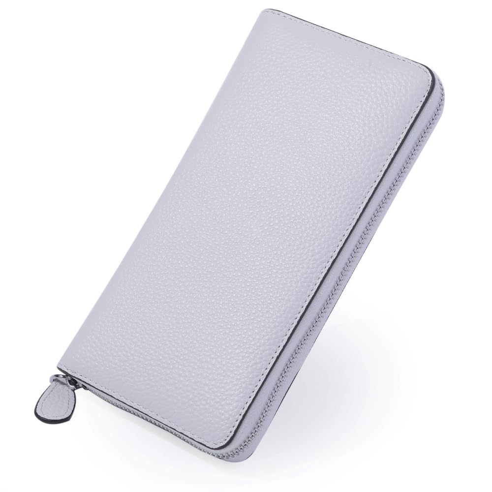 

[Cheval noir] White Men s Large Capacity Round Zipper Wallet with Italian Design, Genuine Leather