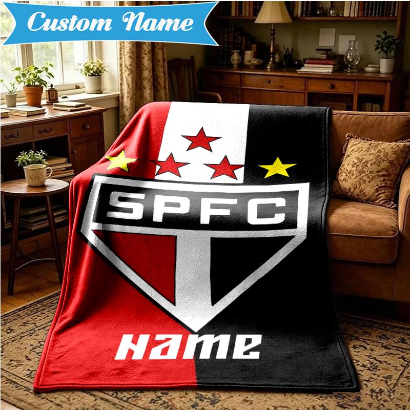 Custom Name Sao Paulo Team Spirit Blanket Lightweight Ideal Bedding Blanket Perfect for Travel, Camping, Living Rooms, Sofas, Christmas gift