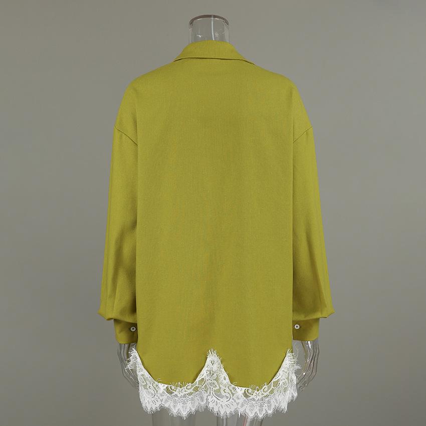 Lace Splice Long Sleeve Shirt Design Sense 2026 Spring/summer New Set Loose Top Cardigan Shorts Two-piece Set