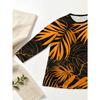 Women's Pocket Design Fashion Palm Leaf Print Long Sleeve T-Shirt Women's Crew Neck Sports Outdoor Commuter Top