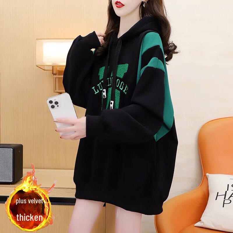 Silver Fox Velvet Embroidered Hooded Sweatshirt with Cotton Blend