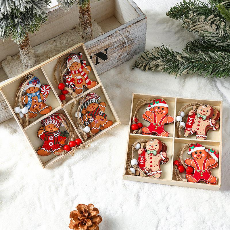 Wooden Gingerbread Man Christmas Tree Ornaments - Hanging Decorations for Home