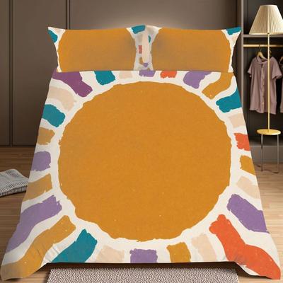3-Piece Bedding Pillowcase Quilt Cover Set Abstract Sun Pattern 2D Digital Printing Suitable For Bedroom Dormitory Decoration