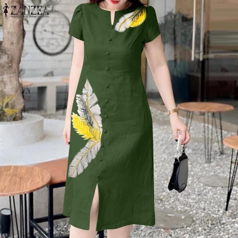 ZANZEA Robe d'été décontractée à manches courtes et col rond pour femmes