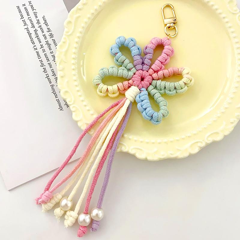 Explosive exquisite handmade woven flower tassel bag pendant with rustic style and creative car keychain pendant
