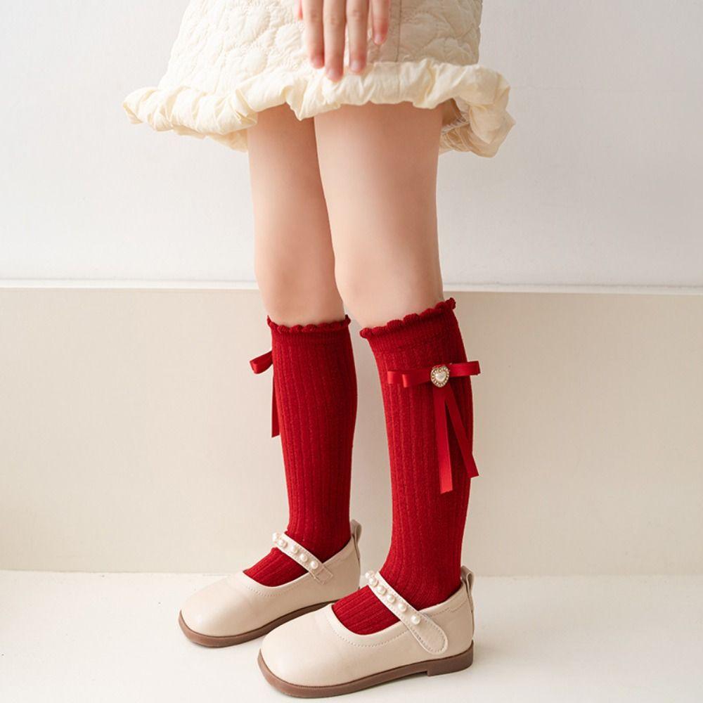 Cotton Children's Bow Stockings Princess Christmas Middle Tube Socks New Year Knee Socks  Kids