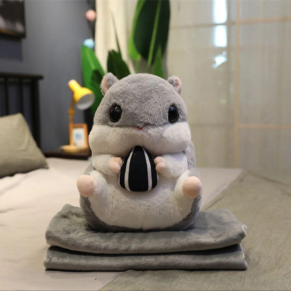 Peluche Criceto Carino 3 in 1 Multifunzione Criceto Scaldamani Con Coperta Giocattolo Cuscino Criceto Giocattoli per Bambini Regalo di Compleanno per Bambino