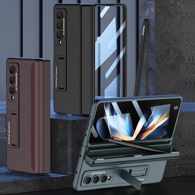 Fold Pen Holder Hinge Case for Samsung Galaxy Z Fold 4 5G Bracket Stand Case Hard PC Cover Glass Film