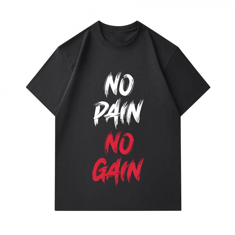 Men's 100% Cotton Crew Neck Short Sleeve T-Shirt, Casual NO PAIN NO GAIN Motivational Printed Breathable Soft Daily Workout Tee Top for Fitness Enthus
