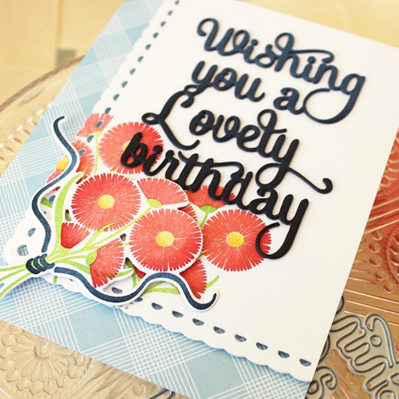 Металлические стальные режущие штампы Поздравительное письмо с днем рождения Трафарет Скрапбукинг Бумажные открытки Тиснение Штампы