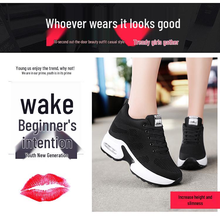 Damen Herbst Atmungsaktive Mesh Tanz-Sneaker: Innere Höhenerhöhung, Luftpolster, Weiche Sohle