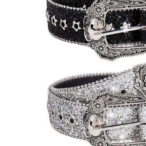 Fashion PU Leather Belts Western Cowboy Y2K Retro Jeans Skirt Decor Waistband Personality Gothic Rhinestone Belts For Women Girl