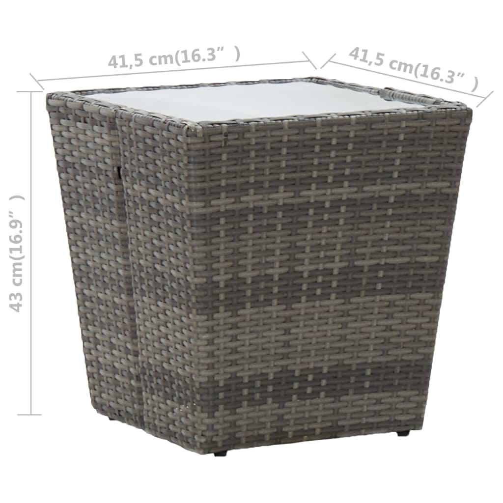 Side Table Gray 41.5 X 41.5 X 43 Cm Poly Rattan and Tempered Glass