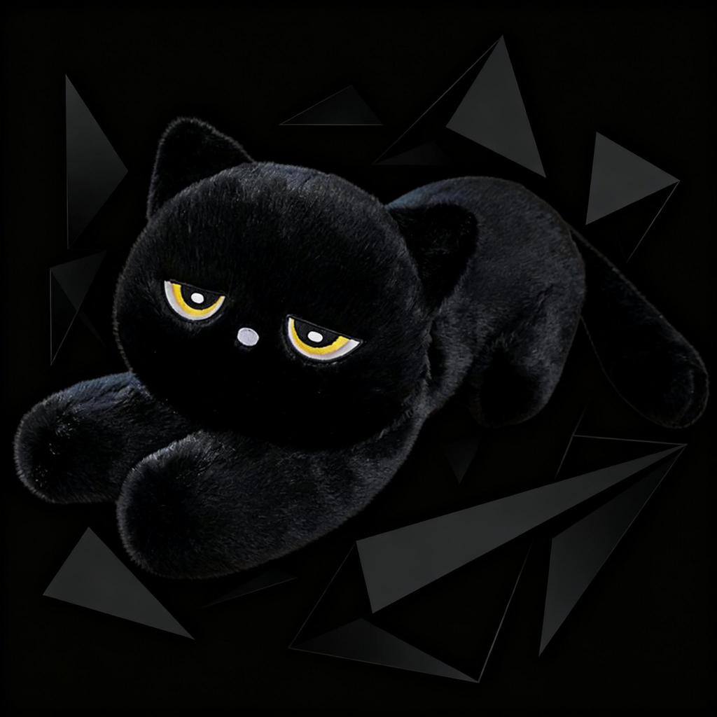 Cute Half Round Eyed Black Cat Plush Toy Prone Black Cat Pillow Kids Game Fans Halloween Christmas Birthday Gifts Home Decor