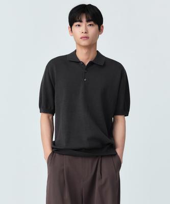 Washable Supima Cotton Knitted Polo Shirt [Dark Grey]