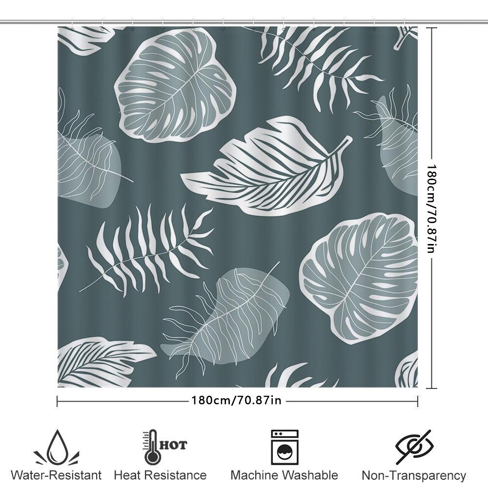 Green Monstera Shower Curtain White Palm Leaf Print Home Decor Waterproof Bath Liner For Bathroom Decorative Size: 72''X84'' (18