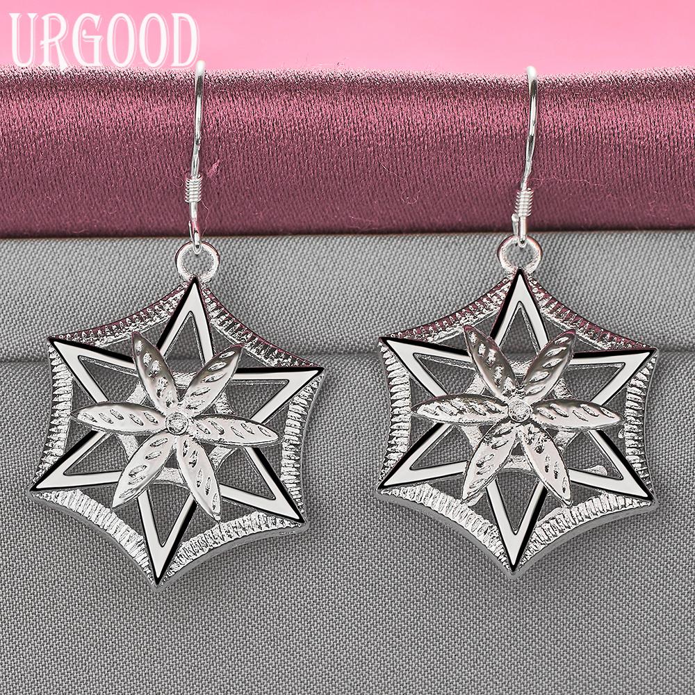 925 Sterling Silver Wedding Jewelry Hexagon Earrings